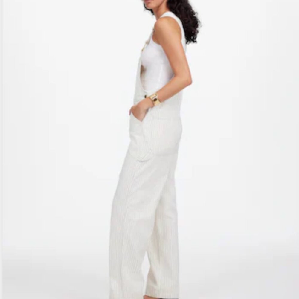 Madewell Denim Relaxed Overalls in Ecru Pinstripe - Picture 3 of 7